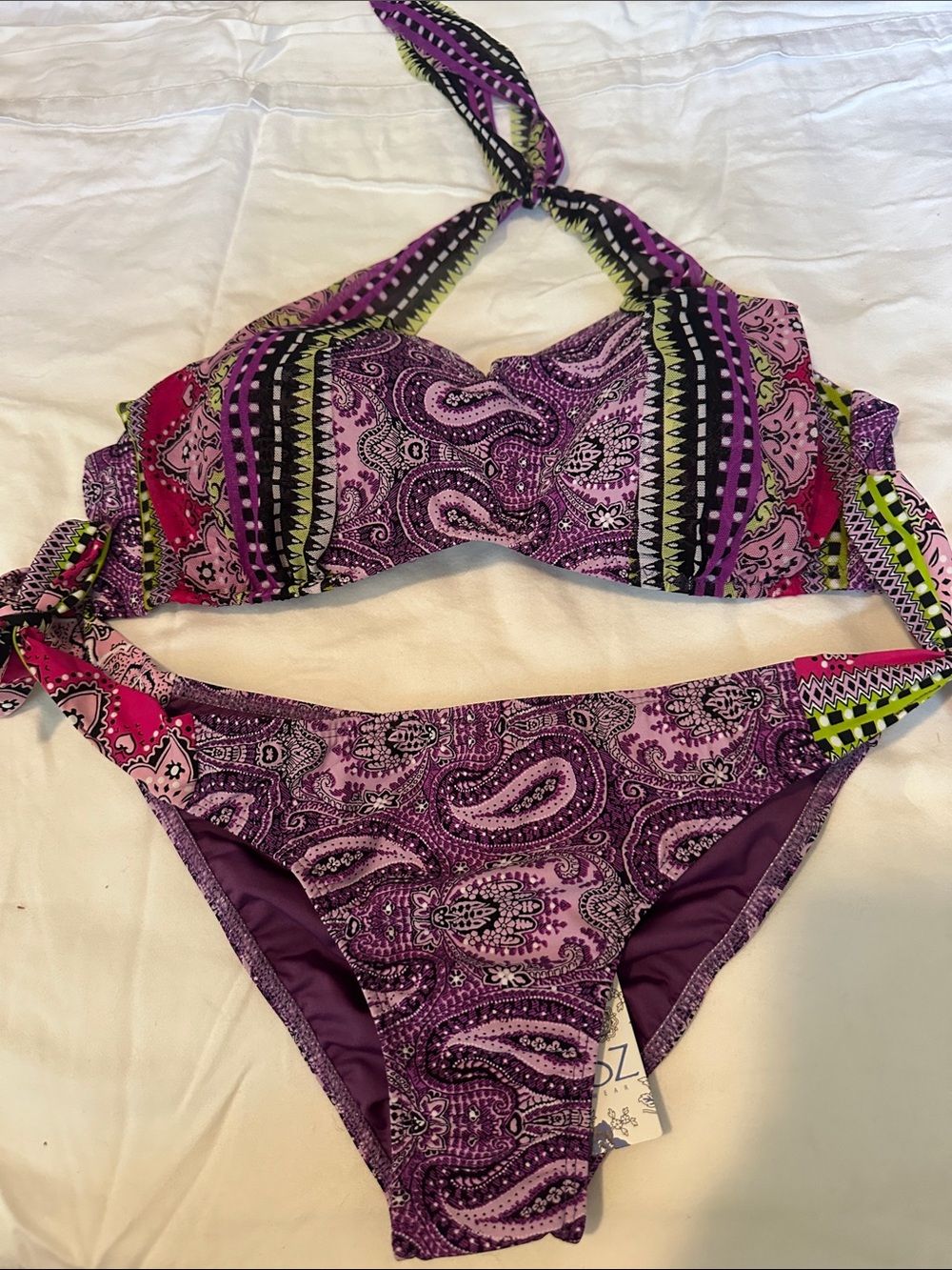 Purple Paisley Halter Bikini Set - Women's Swim